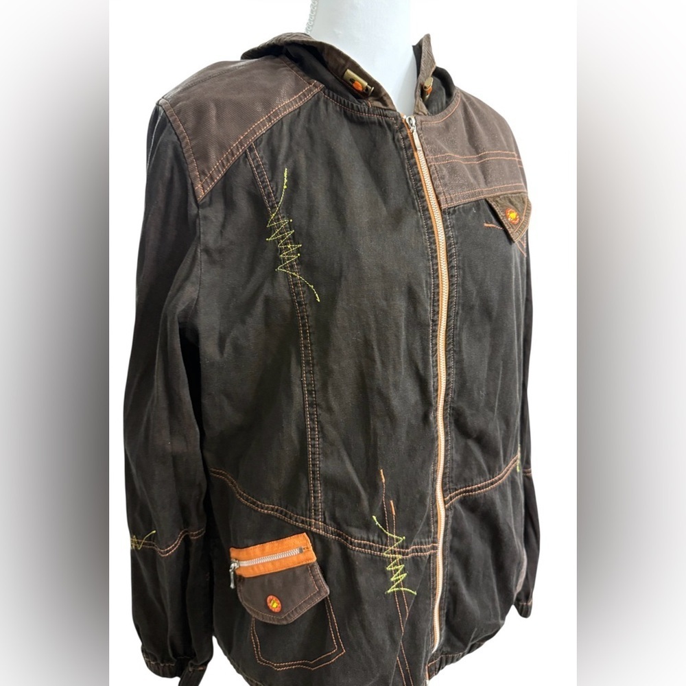 VINTAGE SABEIDO JEANS  COTTON HOODED JACKET WOMEN’S MEDIUM BROWN UTILITY Y2K - Picture 4 of 15